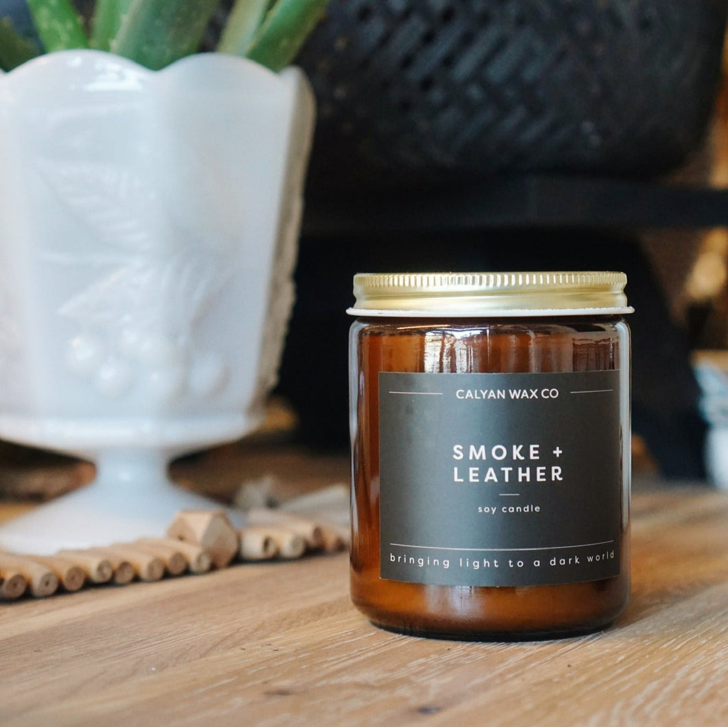 Smoke + Leather Amber Jar Candle