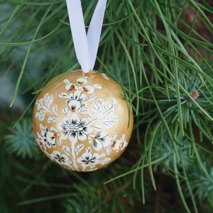 Painted Gold Florals Paper Mache Ball Ornament