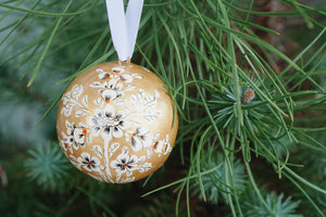 Painted Gold Florals Paper Mache Ball Ornament