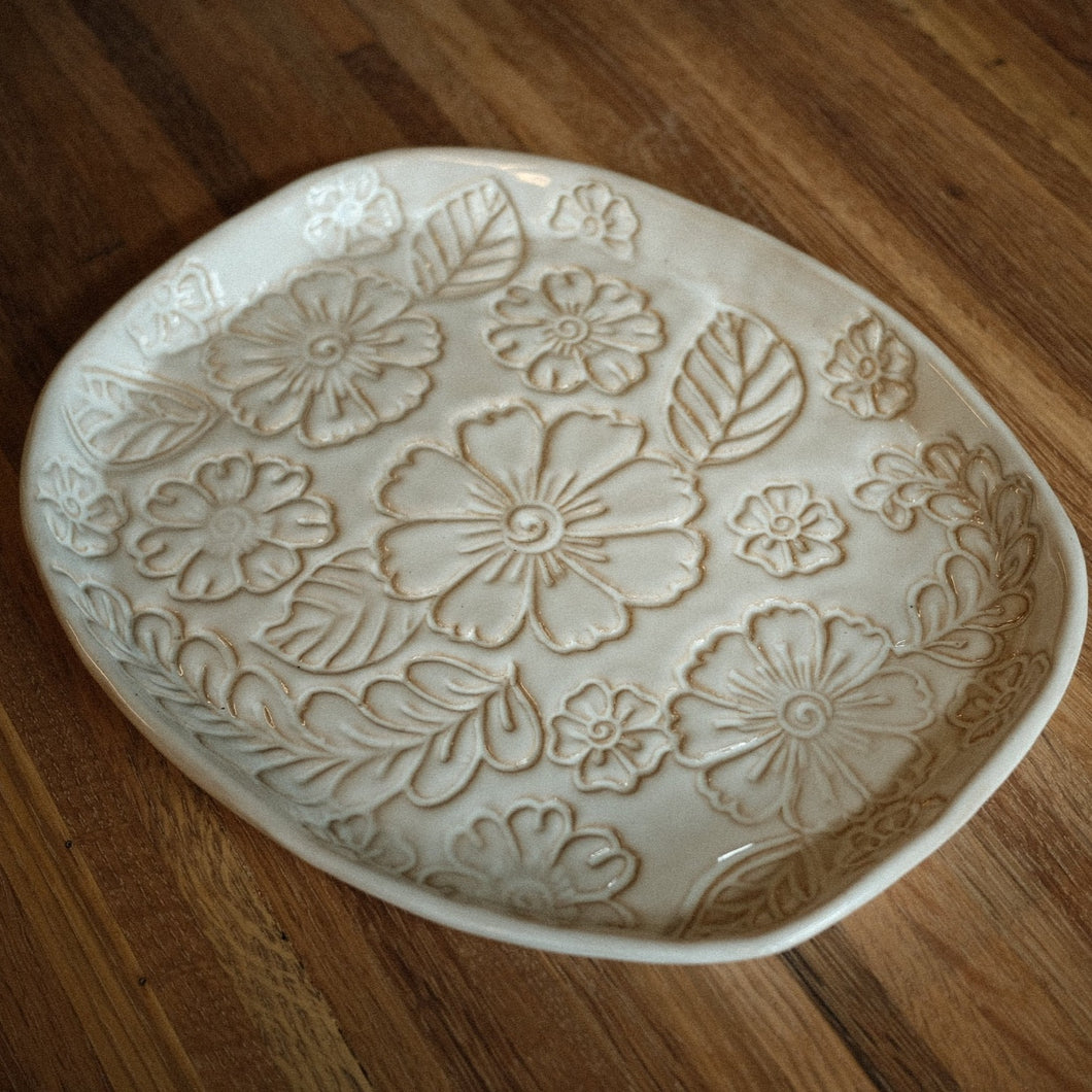 Pressed Blossom Ceramic Platter