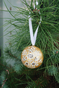 Painted Gold Florals Paper Mache Ball Ornament